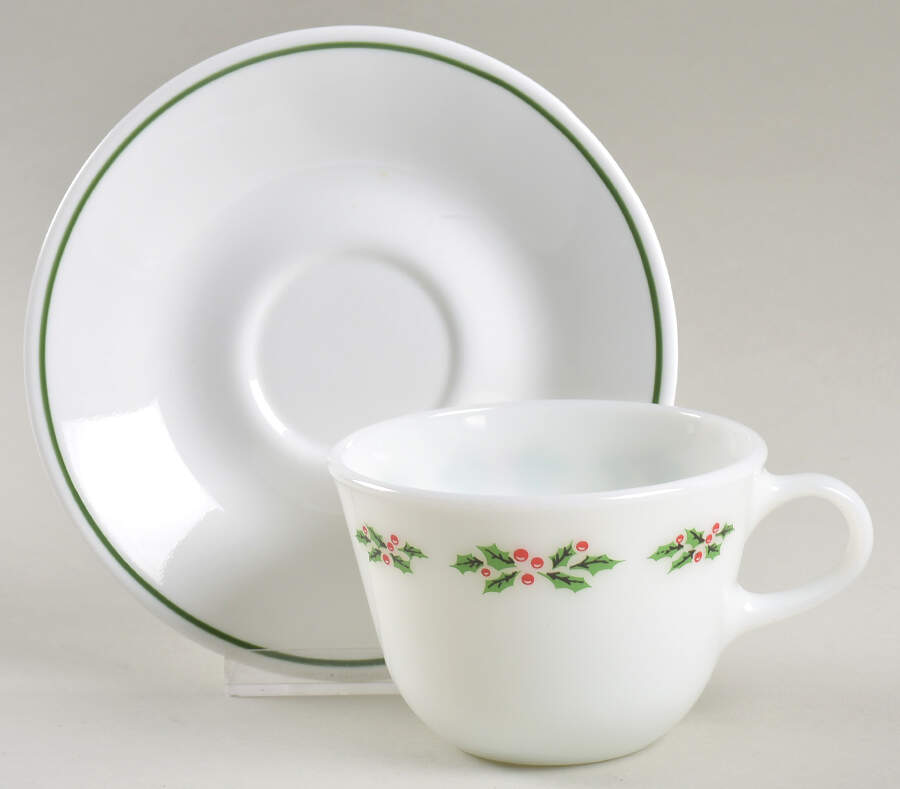 Holly Days (Corelle) Flat Cup & Saucer Set by Corning Corelle-1