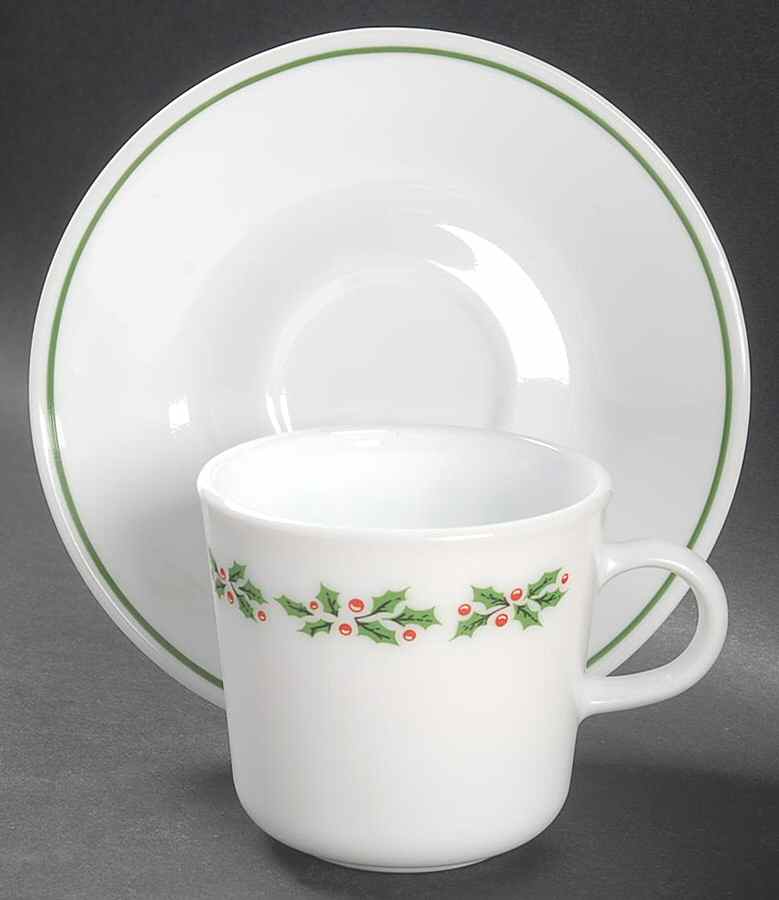 Holly Days (Corelle) Flat Cup & Saucer Set by Corning Corelle-1
