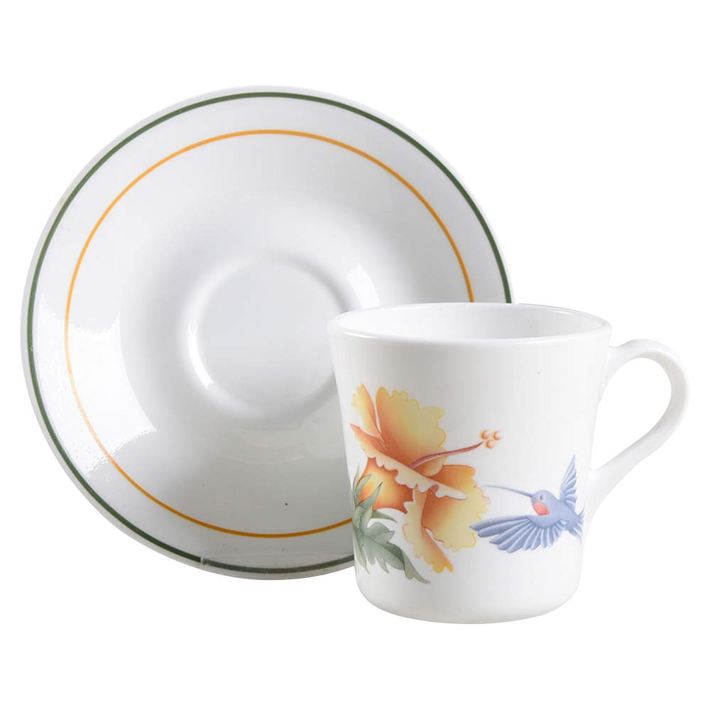 Hummingbird (Corelle) Flat Cup & Saucer Set by Corning Corelle-1