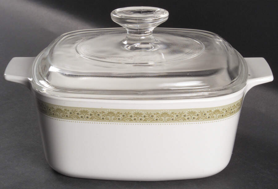 Lynwood Green 1 Qt Square Casserole w/Glass or Plastic Lid by Corning Corelle-1
