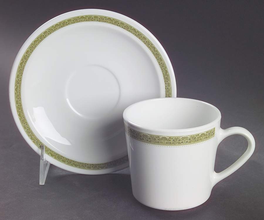 Lynwood Green Flat Cup & Saucer Set by Corning Corelle-1