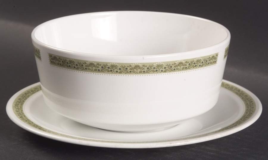 Lynwood Green Gravy Boat & Underplate (Uses the Soup Bowl) by Corning Corelle-1