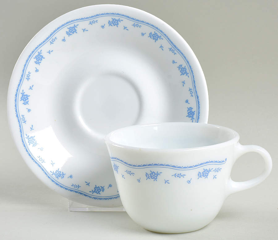 Morning Blue (Corelle) Flat Cup & Saucer Set by Corning Corelle-1