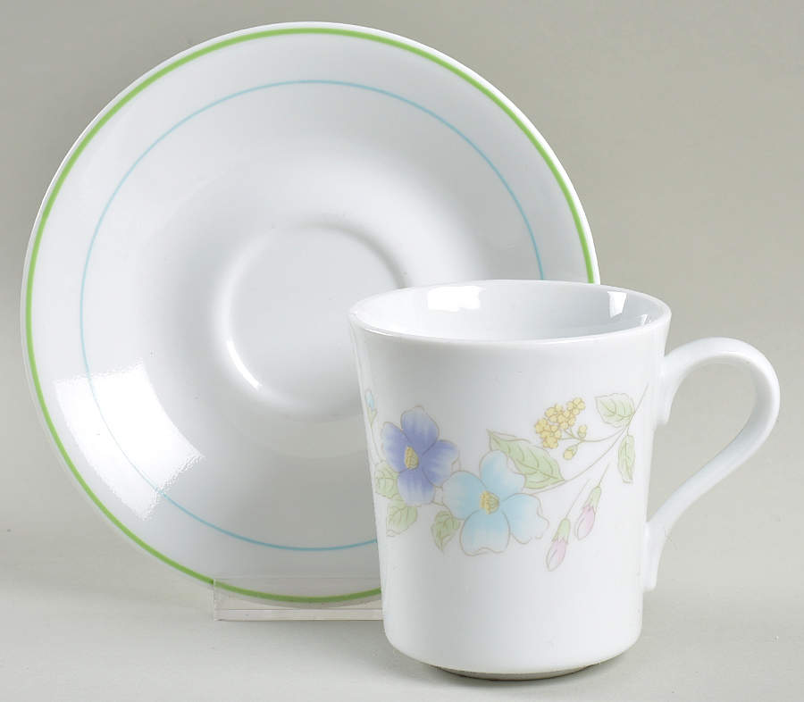 Pastel Bouquet (Corelle) Flat Cup & Saucer Set by Corning Corelle-1