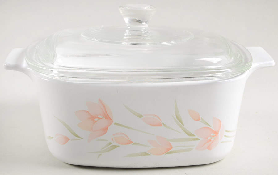 Peach Floral (Corelle) 1.5 Quart Square Casserole with Lid by Corning Corelle-1