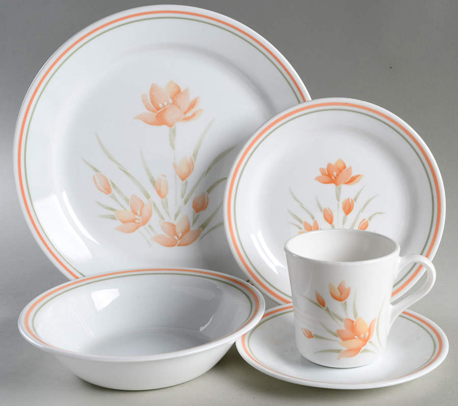 Peach Floral (Corelle) 5 Piece Place Setting by Corning Corelle-1