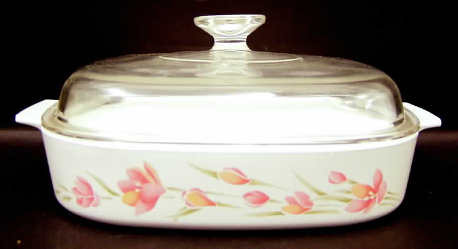 Peach Floral (Corelle) 2.5 Quart Square Casserole with Lid by Corning Corelle-1