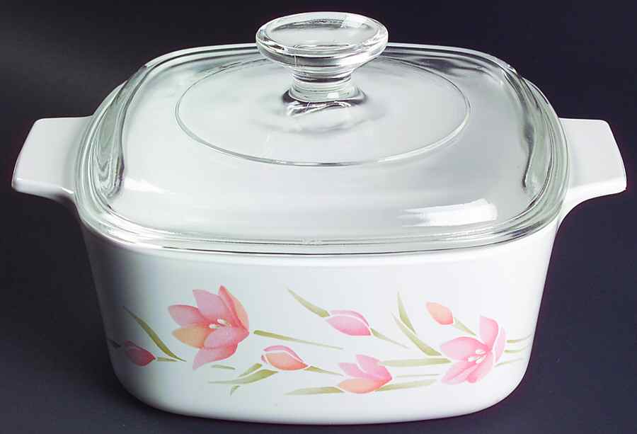 Peach Floral (Corelle) 1.5 Quart Square Casserole with Lid by Corning Corelle-1