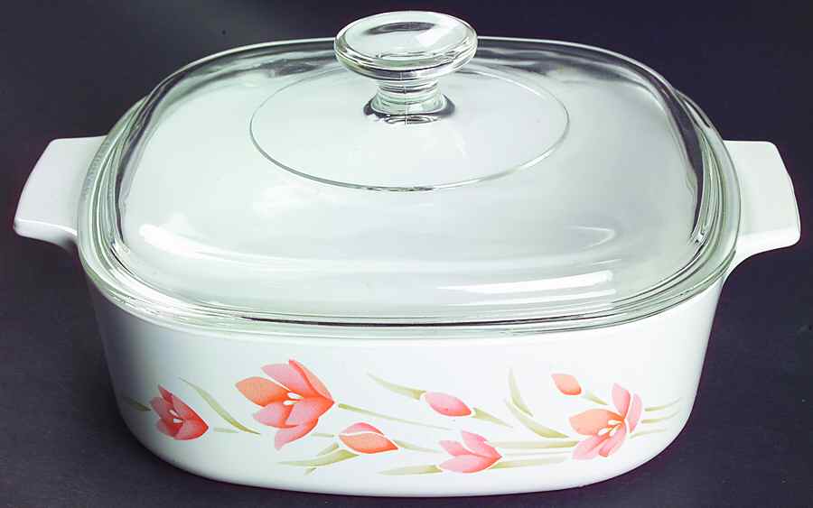 Peach Floral (Corelle) 2 Quart Square Casserole with Lid by Corning Corelle-1