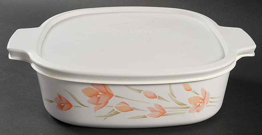Peach Floral (Corelle) 2 Quart Square Casserole with Lid by Corning Corelle-1