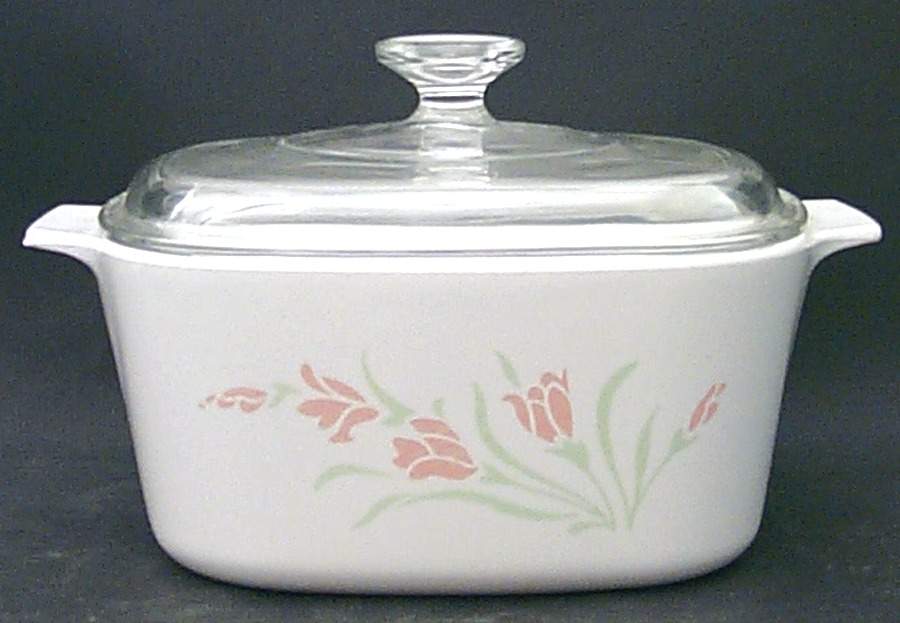 Peach Garland (Corelle) 3 Quart Square Casserole with Lid by Corning Corelle-1