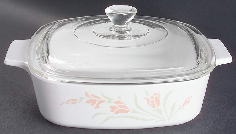 Peach Garland (Corelle) 1 Qt Square Casserole w/Glass or Plastic Lid by Corning Corelle-1