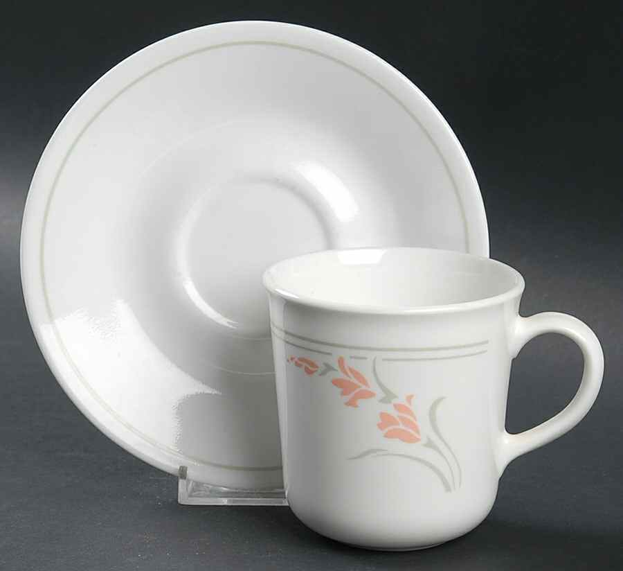 Peach Garland (Corelle) Flat Cup & Saucer Set by Corning Corelle-1