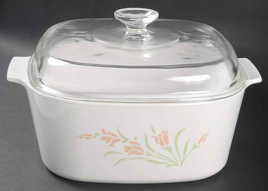 Peach Garland (Corelle) 5 Quart Square Casserole with Glass Lid by Corning Corelle-1