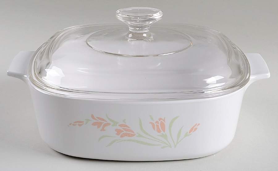 Peach Garland (Corelle) 2 Quart Square Casserole with Lid by Corning Corelle-1