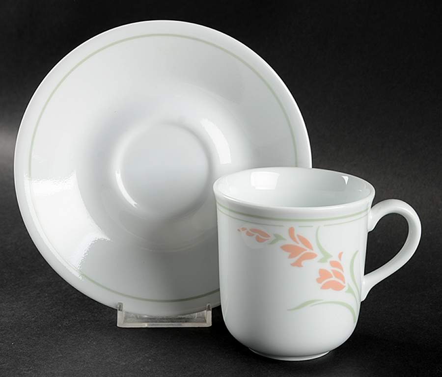 Peach Garland (Corelle) Flat Cup & Saucer Set by Corning Corelle-1