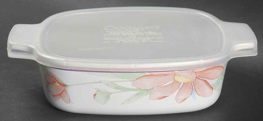 Peony 1 Qt Square Casserole w/Glass or Plastic Lid by Corning Corelle-1