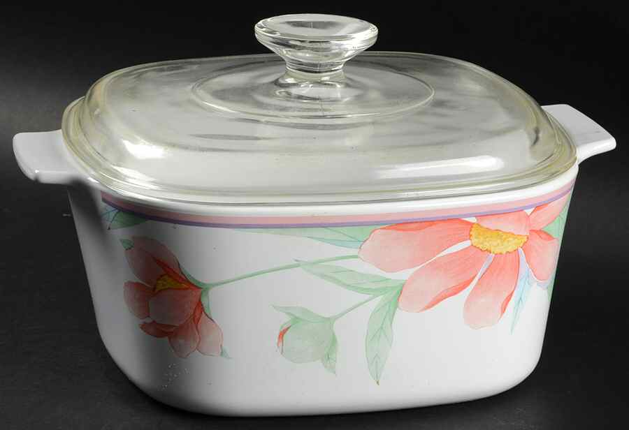 Peony 3 Quart Square Casserole with Lid by Corning Corelle-1