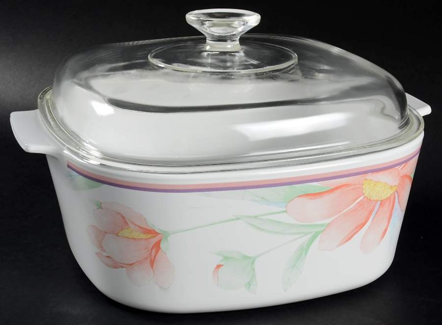 Peony 5 Quart Square Casserole with Glass Lid by Corning Corelle-1