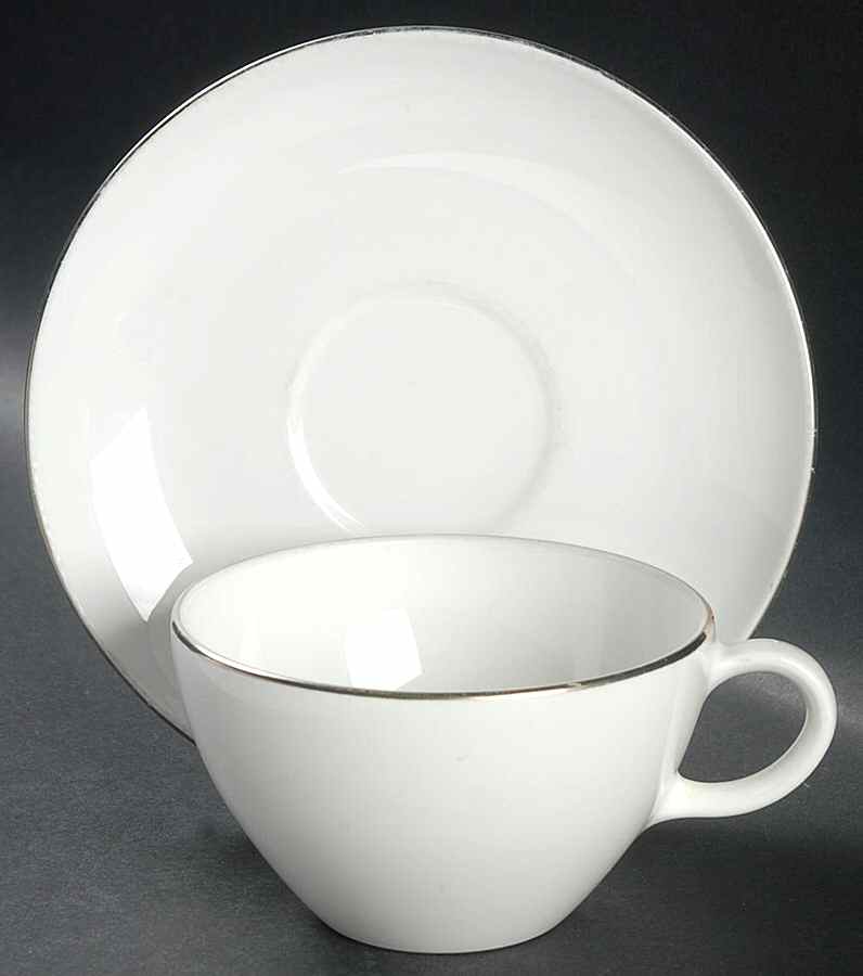 Platinum Edge (Centure, Coupe) Flat Cup & Saucer Set by Corning Corelle-1