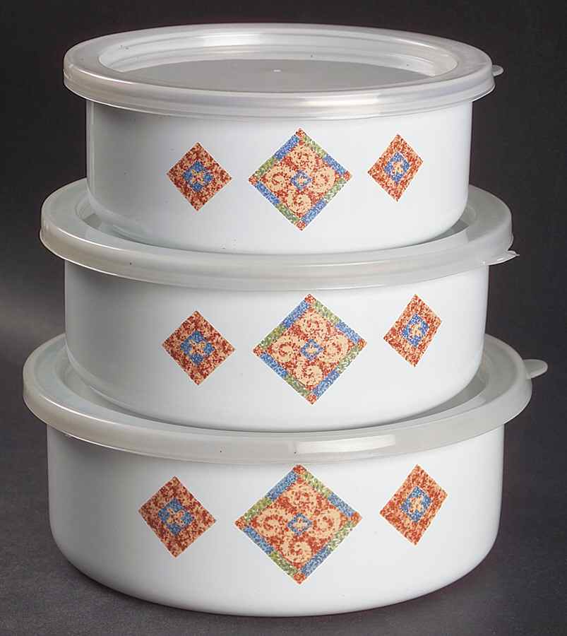 Sand Art (Corelle) (3 Piece) Metal Bowl W/Plastic Lids (5", 6", 7") by Corning Corelle-1