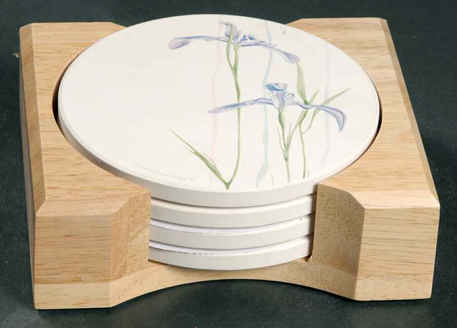 Shadow Iris (Corelle) Thirst Coaster with Wood Holder - Set of 4 by Corning Corelle-1