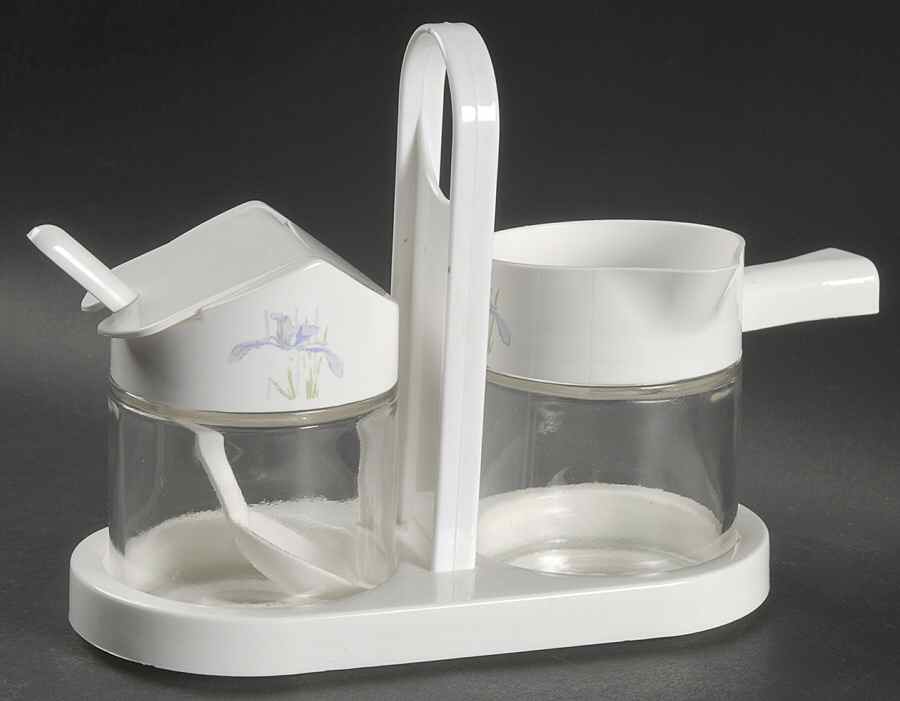 Shadow Iris (Corelle) Glass Creamer & Sugar w/Plastic Lids,Spoon & Tray by Corning Corelle-1