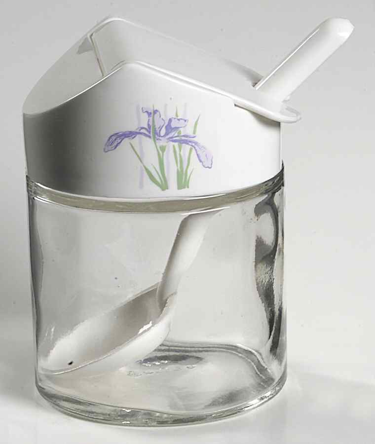 Shadow Iris (Corelle) Glass Sugar Bowl w/Plastic Lid & Spoon by Corning Corelle-1