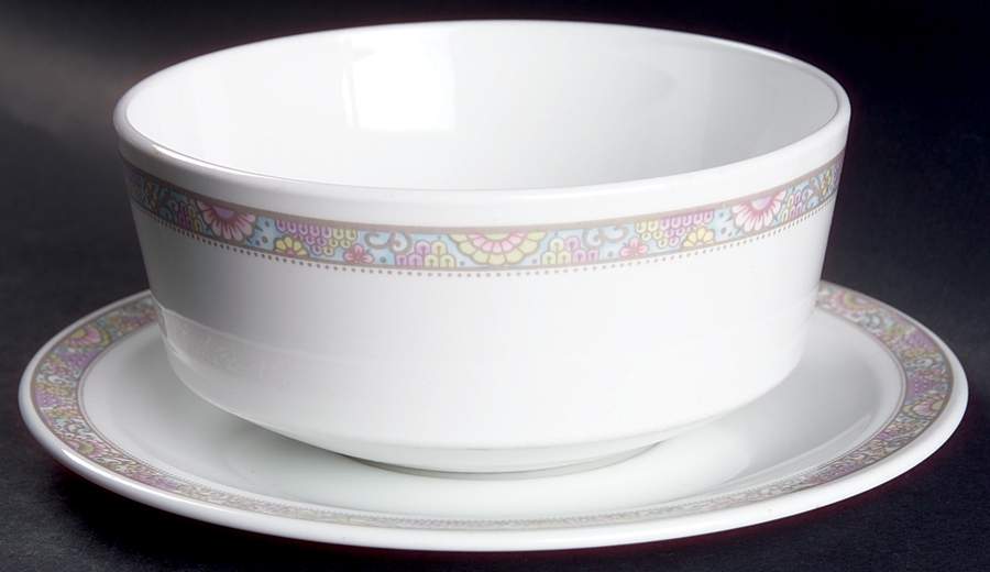 Shangri La Gravy Boat & Underplate (Uses the Soup Bowl) by Corning Corelle-1