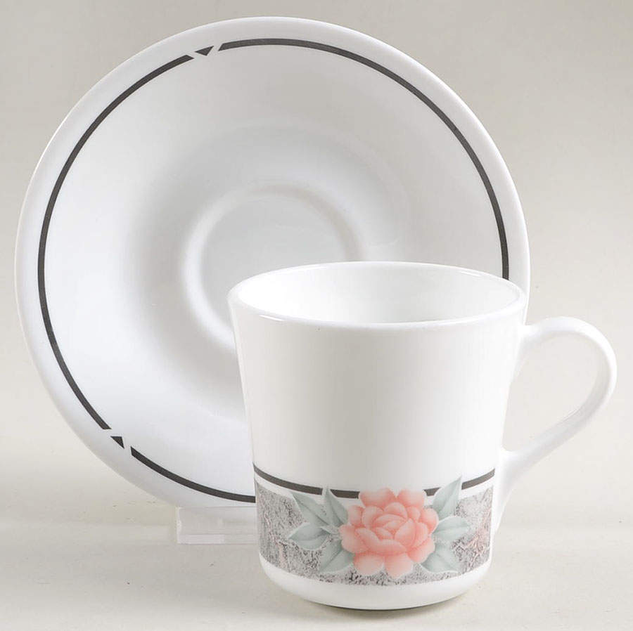 Silk and Roses (Corelle) Flat Cup & Saucer Set by Corning Corelle-1