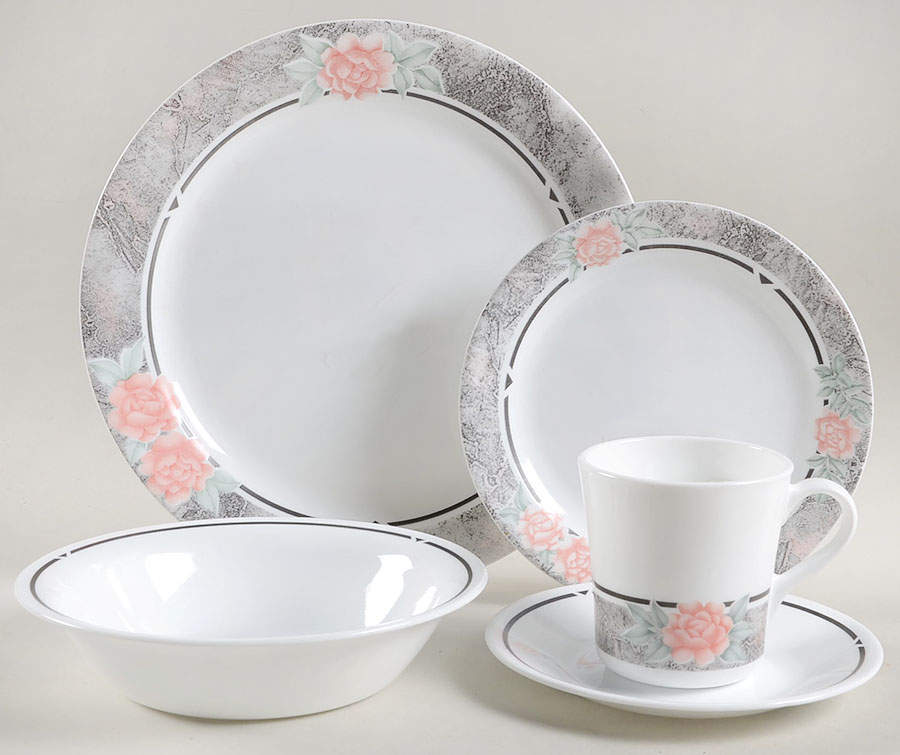 Silk and Roses (Corelle) 5 Piece Place Setting by Corning Corelle-1