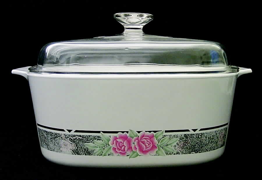 Silk and Roses (Corelle) 5 Quart Square Casserole with Glass Lid by Corning Corelle-1