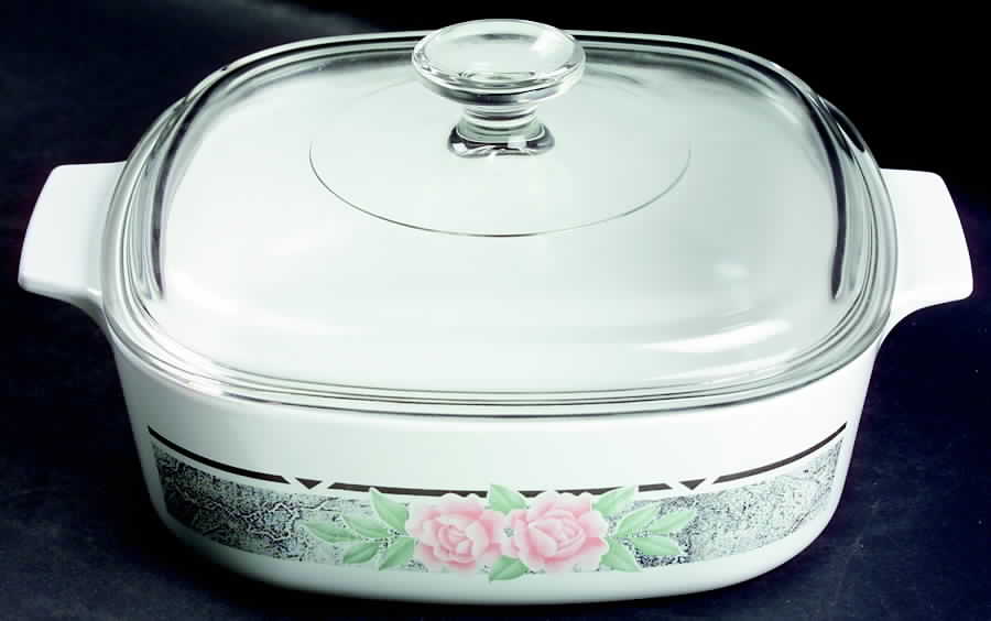 Silk and Roses (Corelle) 1.25 Quart Square Casserole with Lid by Corning Corelle-1