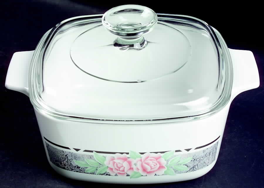 Silk and Roses (Corelle) 1.5 Quart Square Casserole with Lid by Corning Corelle-1