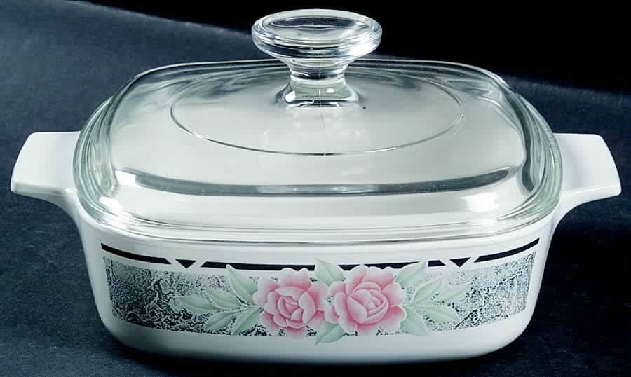 Silk and Roses (Corelle) 1 Quart Square Casserole with Lid by Corning Corelle-1