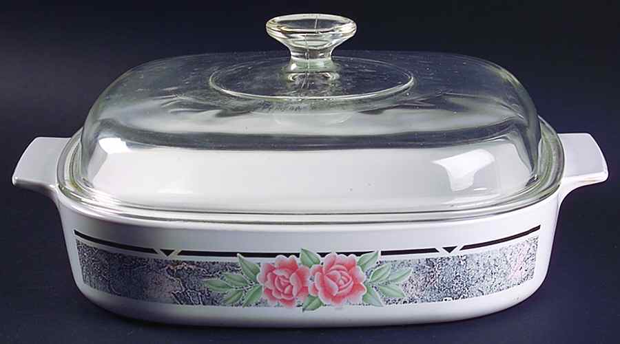 Silk and Roses (Corelle) 2.5 Quart Square Casserole with Lid by Corning Corelle-1