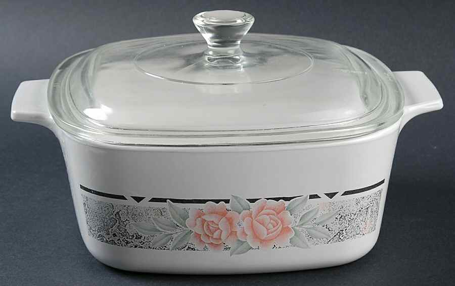 Silk and Roses (Corelle) 1.5 Quart Square Casserole with Lid by Corning Corelle-1