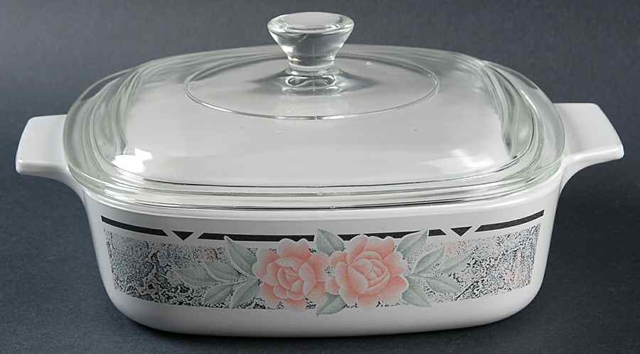 Silk and Roses (Corelle) 1 Qt Square Casserole w/Glass or Plastic Lid by Corning Corelle-1