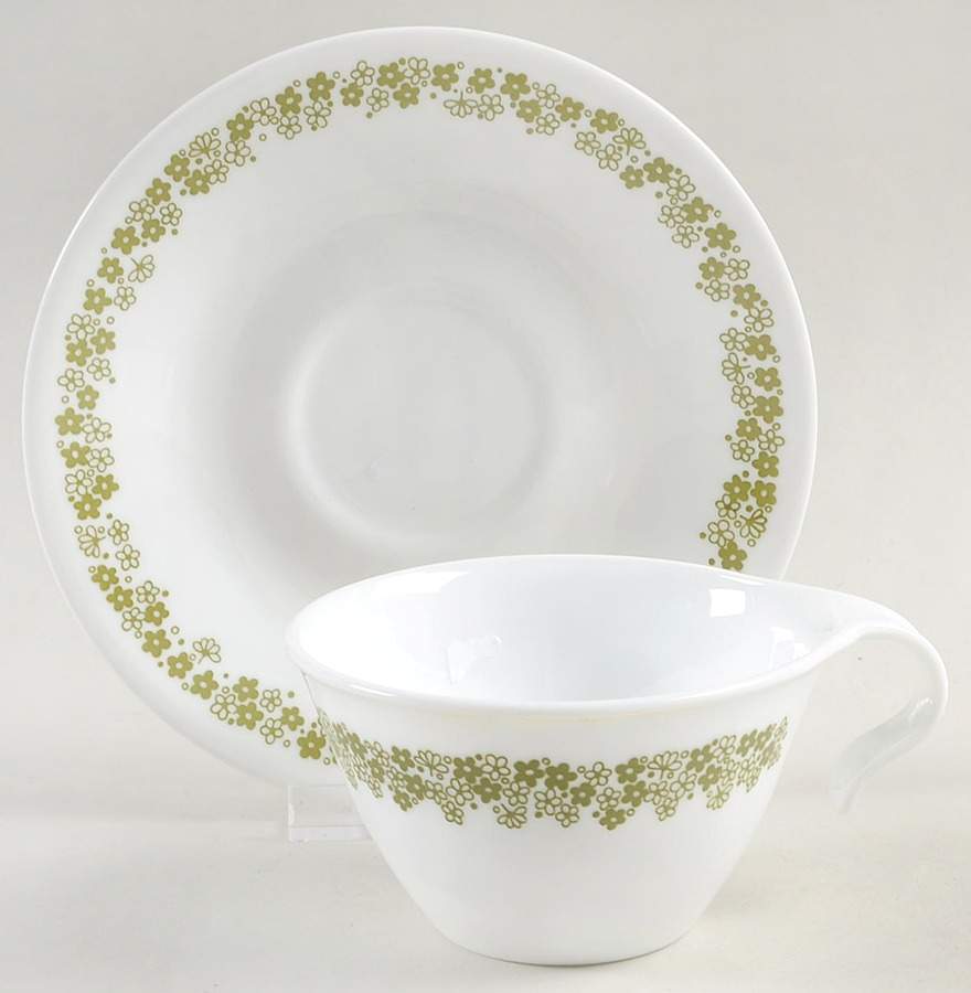 Spring Blossom (Large Flowers) Flat Cup & Saucer Set by Corning Corelle-1