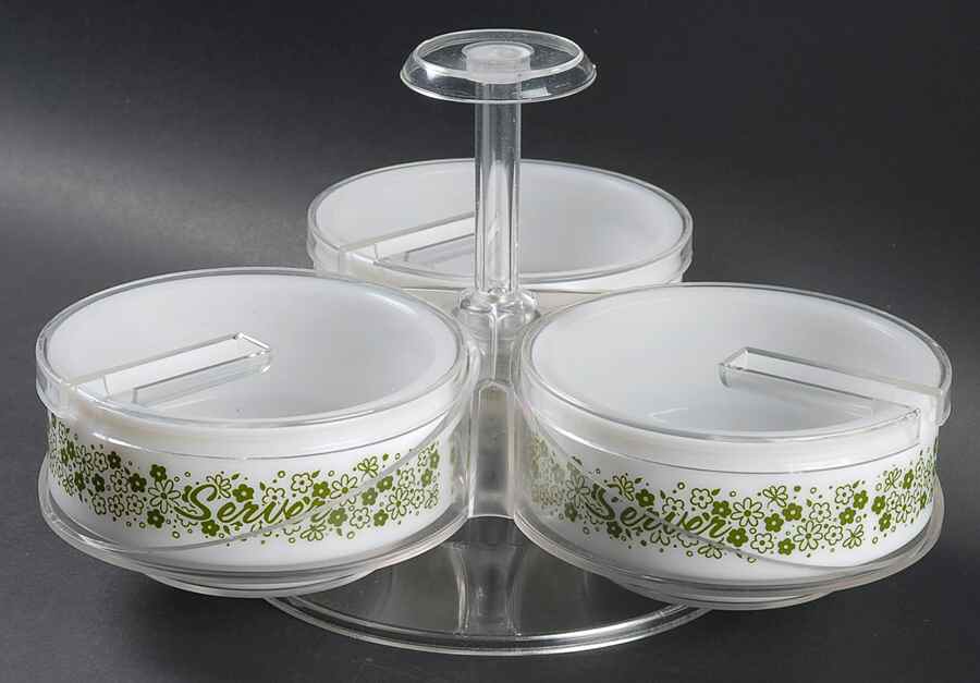 Spring Blossom (Large Flowers) 3 Part Lazy Susan W/3 Glassware Bowls/Plastic Tops by Corning Corelle-1