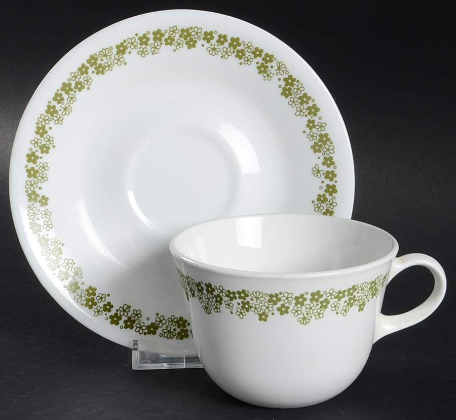 Spring Blossom (Large Flowers) Flat Cup & Saucer Set by Corning Corelle-1