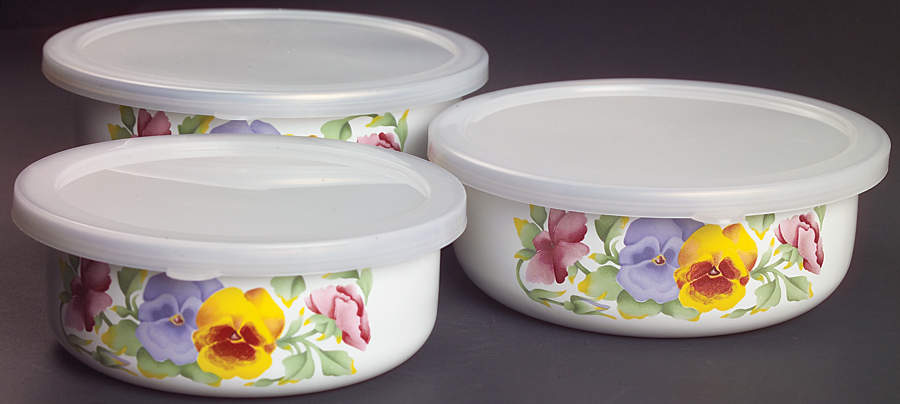 Summer Blush (Corelle) (3 Piece) Metal Bowl W/Plastic Lids (5", 6", 7") by Corning Corelle-1