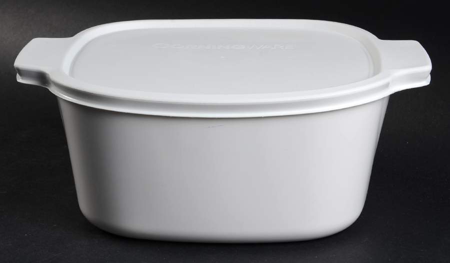 White Coupe 3 Quart Square Casserole with Lid by Corning Corelle-1