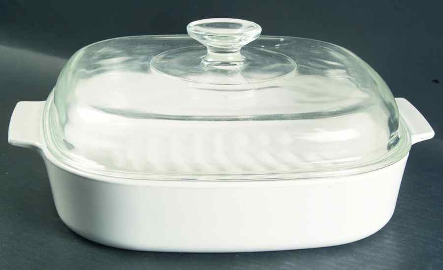 White Coupe 10" Cooker W/Lid and Built in Rack by Corning Corelle-1