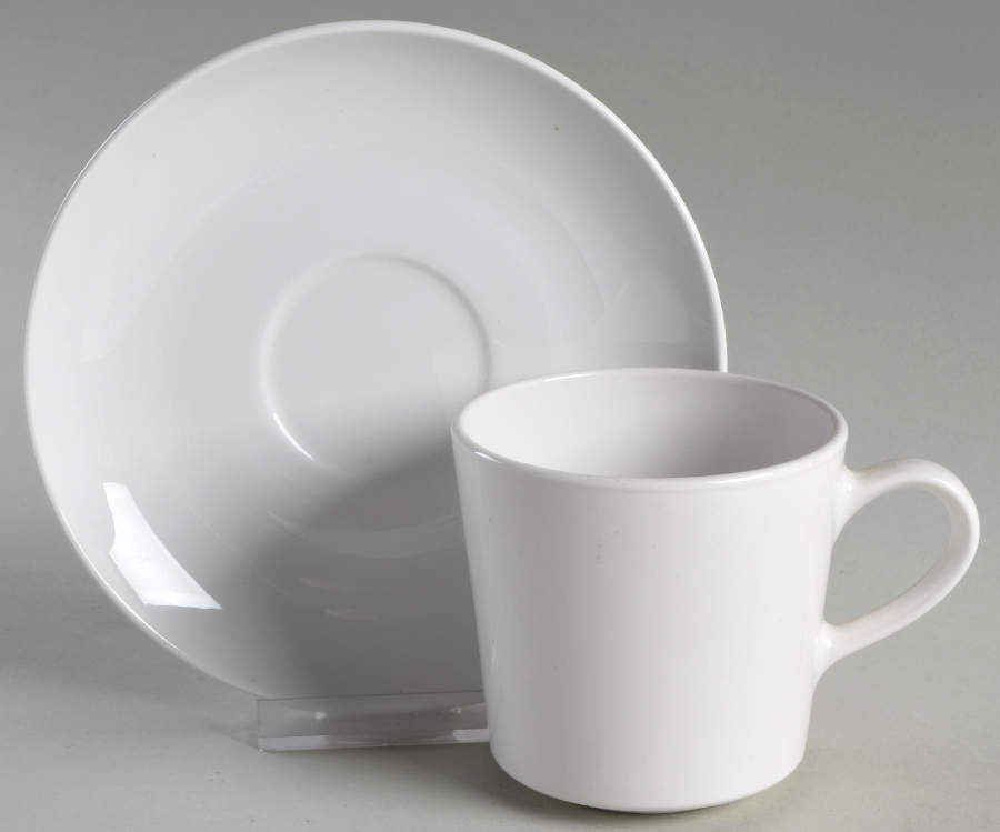 White Narrow Rim (Centura Line) Flat Cup & Saucer Set by Corning Corelle-1