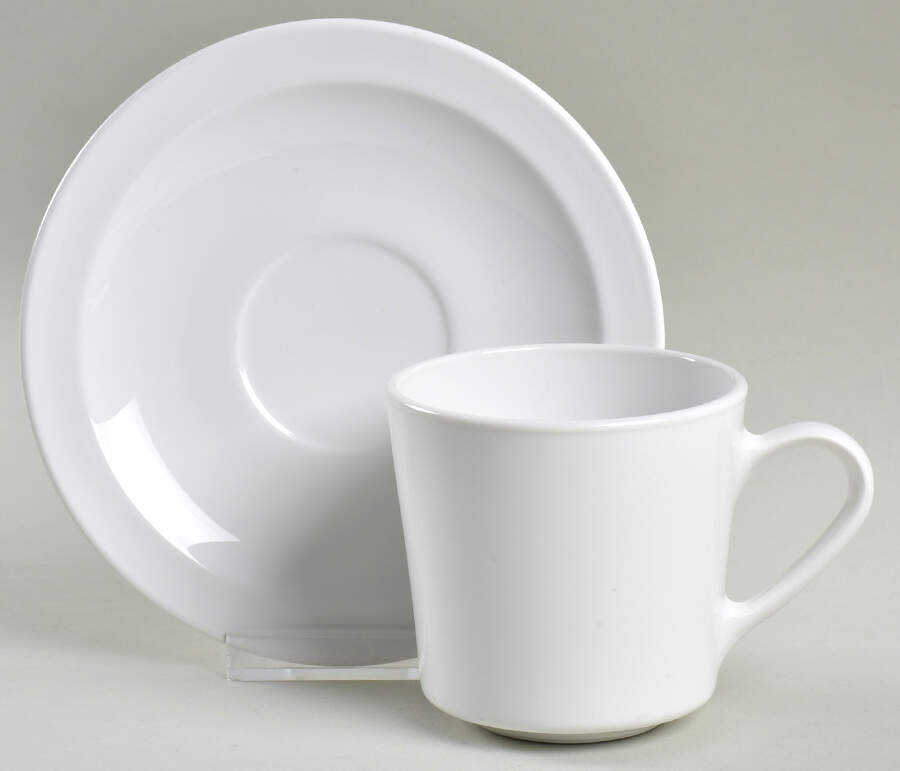 White Narrow Rim (Centura Line) Flat Cup & Saucer Set by Corning Corelle-1