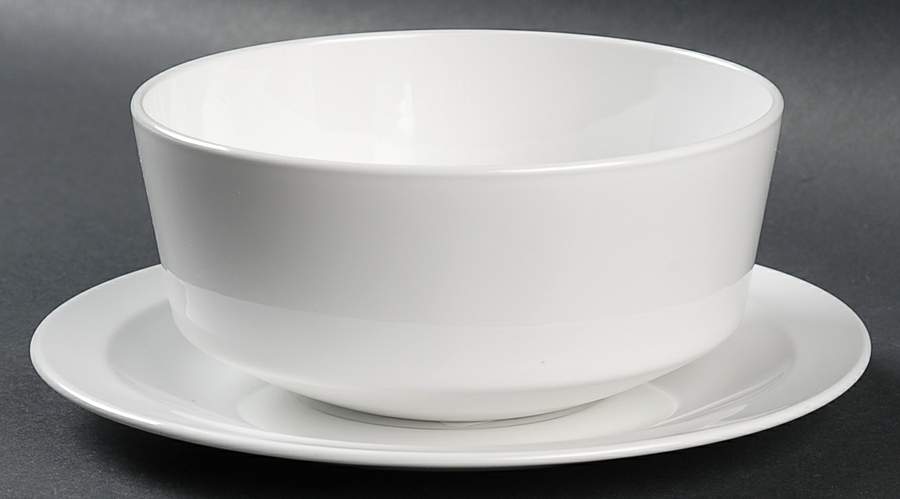 White Narrow Rim (Centura Line) Gravy Boat & Underplate (Uses the Soup Bowl) by Corning Corelle-1