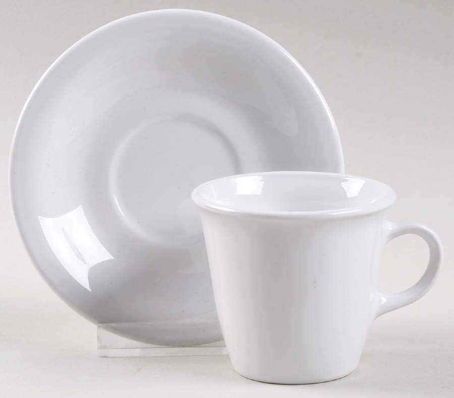White Narrow Rim (Pyroceram) Flat Demitasse Cup & Saucer Set by Corning Corelle-1
