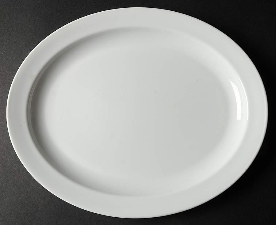 White Narrow Rim (Pyroceram) 13" Oval Serving Platter by Corning Corelle-1