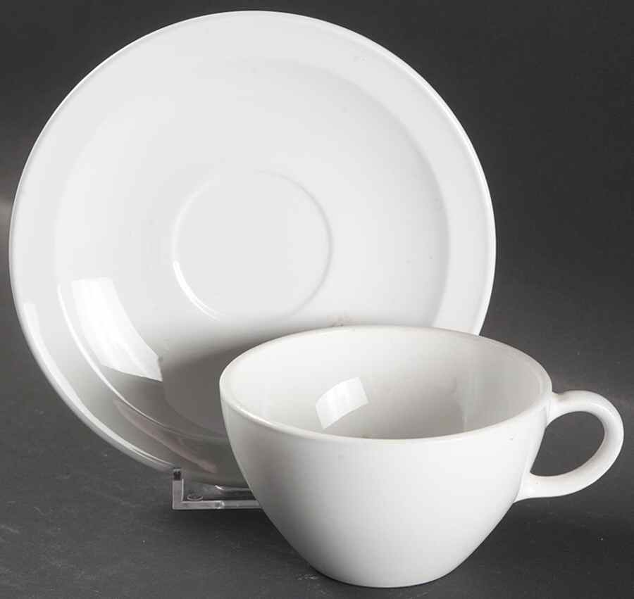 White Narrow Rim (Pyroceram) Flat Cup & Saucer Set by Corning Corelle-1